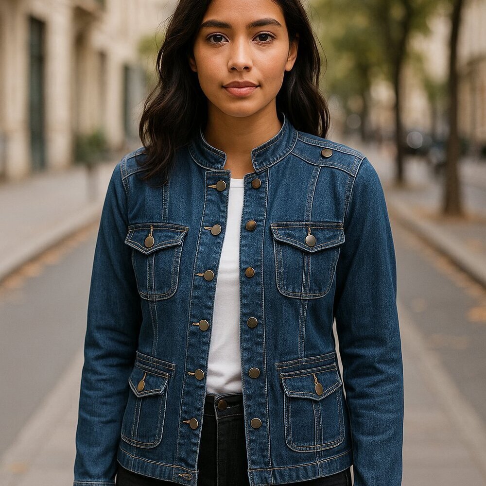 New Baccini Denim Jacket Blue Size Small Classic Button Front Casual Jean - Picture 1 of 14